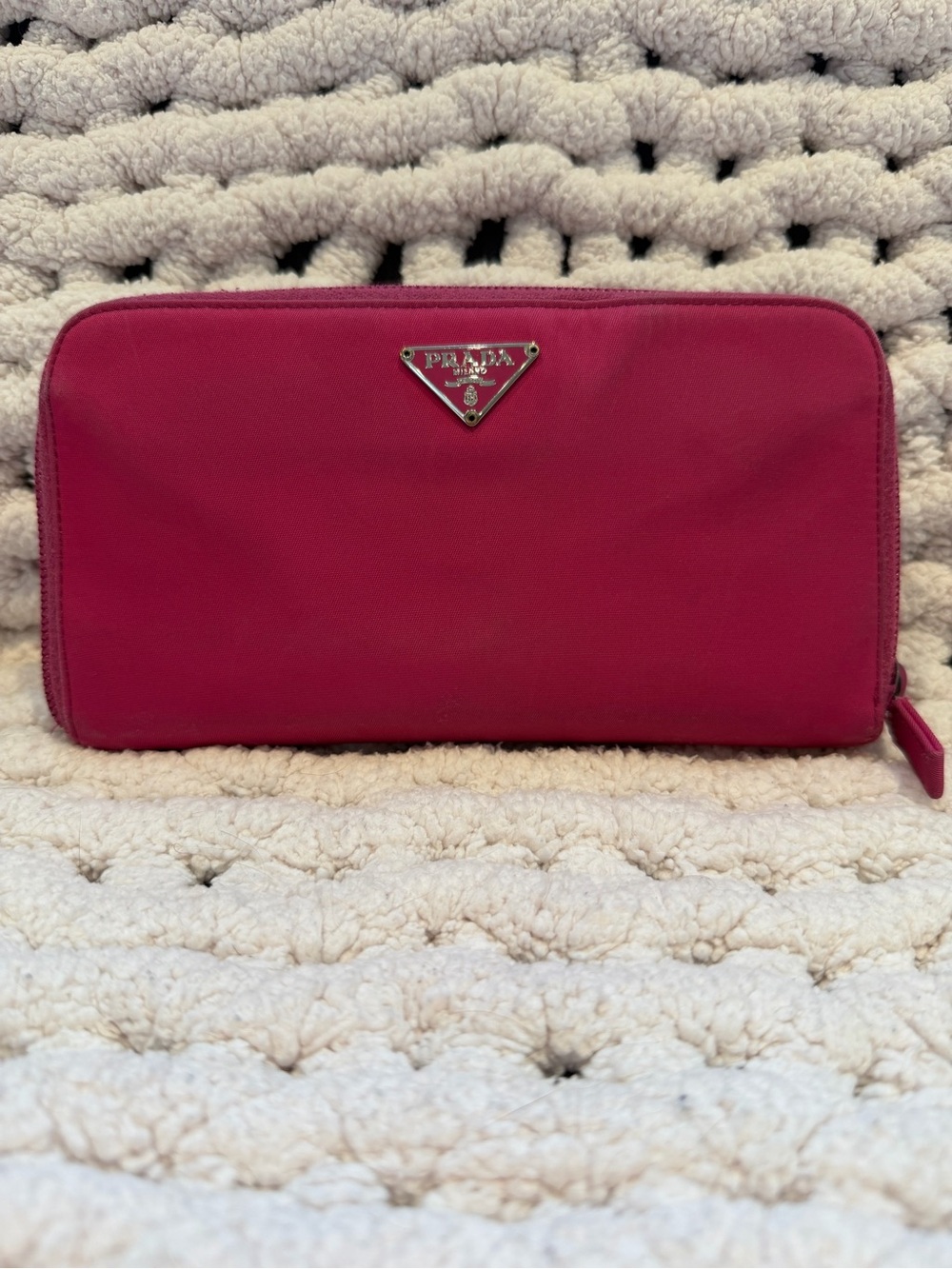 Authentic Vintage Prada Hot Pink Zip-Around Nylon Wallet